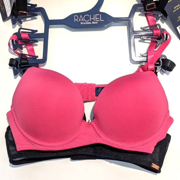 NWT RACHEL Roy 3 Pack Push Up Bra Set Pink Black Floral Size 34B Bundle - Picture 3 of 8
